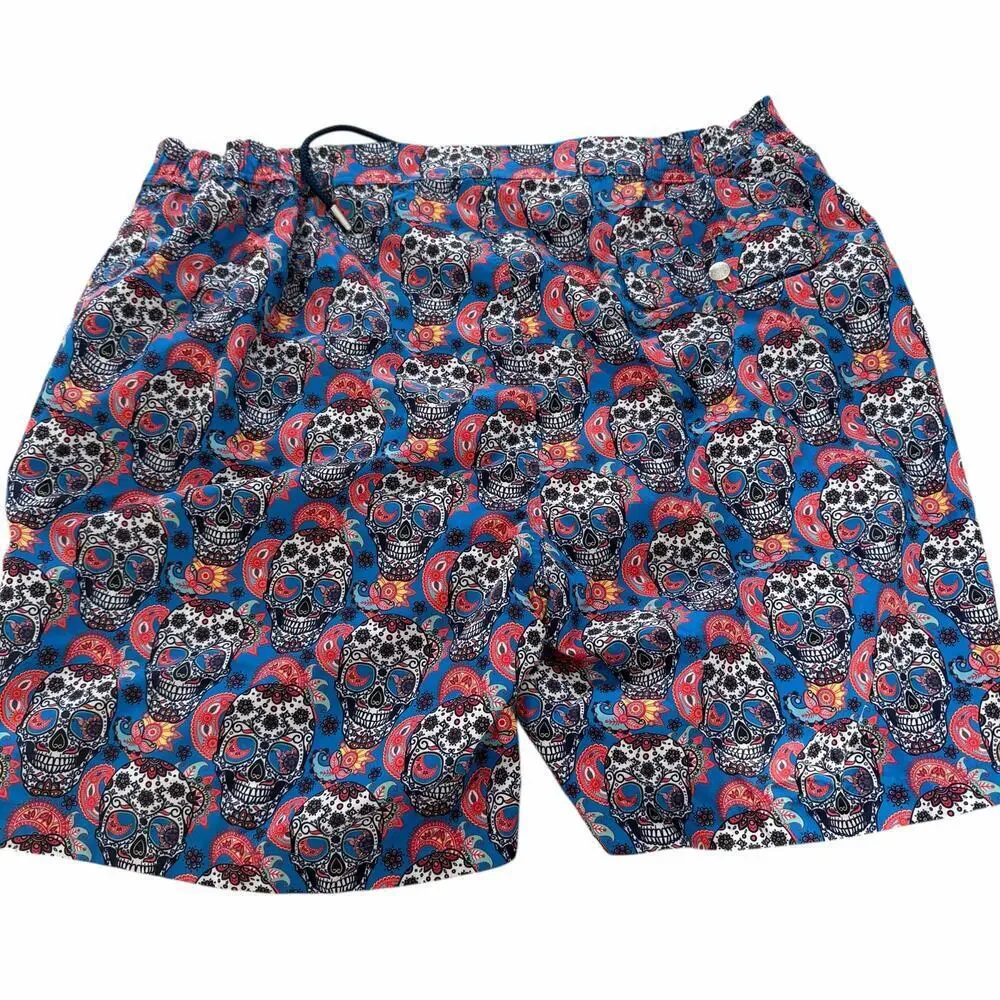 Peter Millar Collection Sugar Skull Print Swim Trunks Blue XL